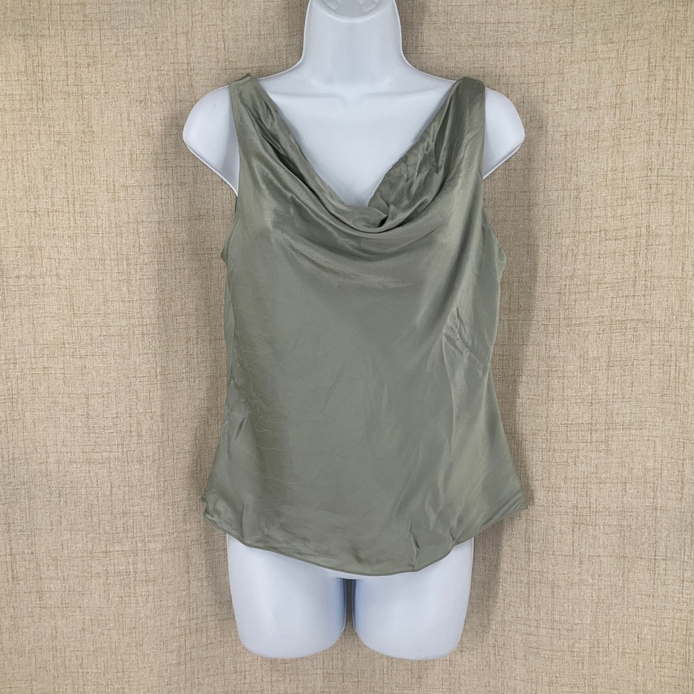 Satin Cowl Neck Tank Top - Olive Green